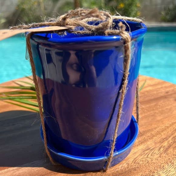 ❌SOLD❌ Rae Dunn | NWT GOD BLESS AMERICA Plant Pot & Tray, Royal Blue & White - Picture 6 of 11